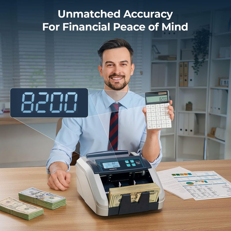MUNBYN IMC51 Money Counter Machine Count Value, Add+Batch/Add+ Value Mode Bill Counter, UV/MG/IR/MT Detection, USD only Cash Counter,1100 Bills/min, Money Counting Machine with LCD Display (Gray) - Image 2